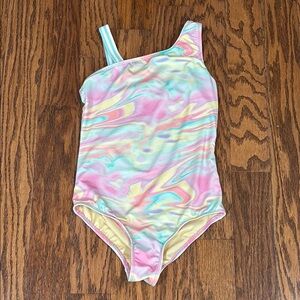 Lands' End, Girls, One Shoulder Swimsuit, Size 8, Wild Blossom Multi Swirl